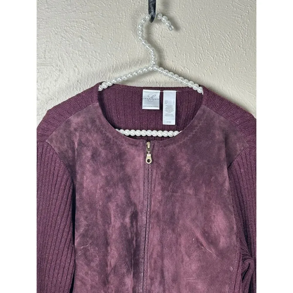 Emma James Suede Jacket Size Large Full Zip Wool Knit Maroon Coat Streetwear - Picture 2 of 11